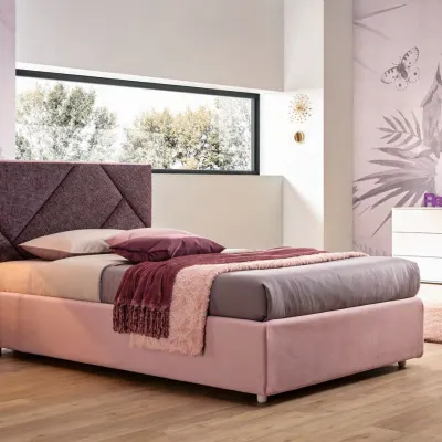 Letto piazza e mezzo con giroletto Letto da 1 piazza e mezza sally imbottito in tessuto flamingo e mirto Collezione esclusiva a prezzo scontato