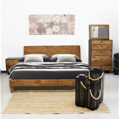 Letto moderno con giroletto Vintage legno massello riciclato Outlet etnico a prezzo scontato