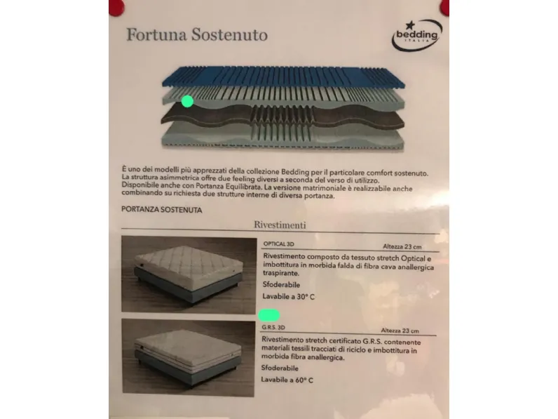 Materasso Bedding Fortuna sostenuto memory  a prezzo ribassato