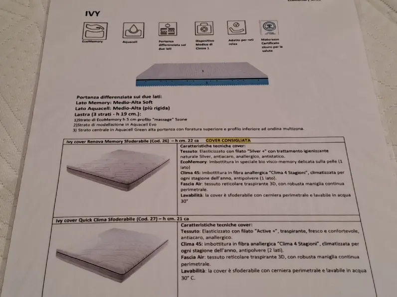 Materasso Morfeus Materasso morfeus modello ivy ecomemory con acquacell memory  a prezzo ribassato