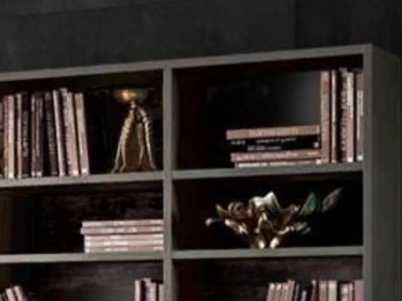 Parete attrezzata Parete attrezzata made in italy con libreria in finitura grigio cenere, nero e legno bruciato - 622 di Collezione esclusiva in OFFERTA OUTLET