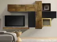 mobile etnico parete soggiorno moderno sospeso in legno e bambu design  completo di pensili con mensola omaggio 
