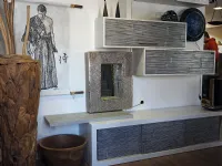 parete soggiorno minimal etnico in legno e crash bambu grigio e white in offerta