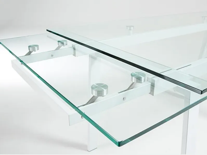 Tavolo allungabile bianco in vetro trasparente in offerta Outlet