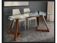 tavolo allungabile in cristallo con gamba in legno massello