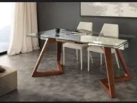 tavolo allungabile in cristallo con gamba in legno massello