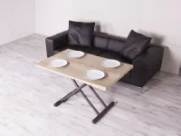 Tavolo Altacom modello Geniale. Tavolino trasformabile in tavolo da pranzo con piano nobilitato natural halifax oak e base verniciato grafite.