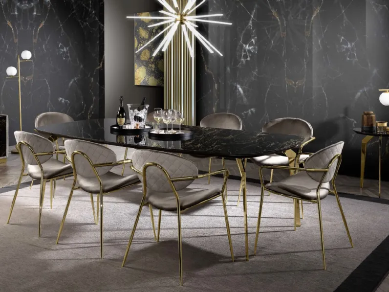 Tavolo in marmo rettangolare Cop. 09 tavolo incantevole + 8 sedie Artigianale in offerta outlet