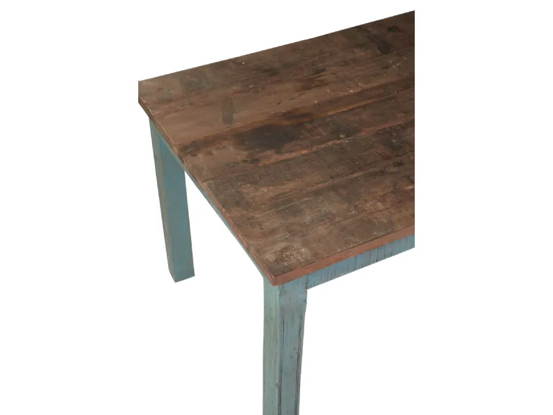 Tavolo in legno rettangolare Tavolo legno riciclato naturale gambe color azzurro Outlet etnico in offerta outlet