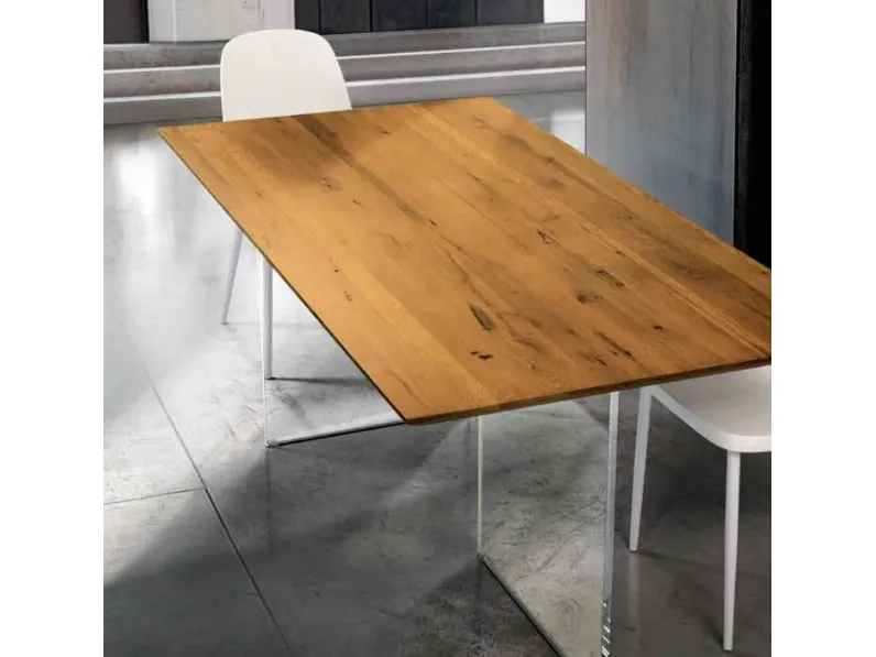 Tavolo in legno rettangolare Tavolo massello finitura grano con base in vetro Mottes selection a prezzo ribassato