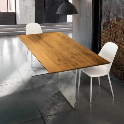 Tavolo in legno rettangolare Tavolo massello finitura grano con base in vetro Mottes selection a prezzo ribassato