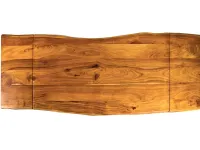 Tavolo industr. in legno e metallo, prolunghe estraibili. Outlet etnico, prezzo ribassato.