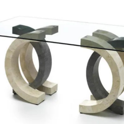 Tavolo rettangolare in vetro Olimpia Stones in Offerta Outlet