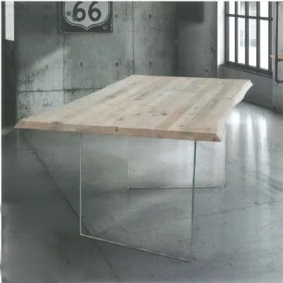 Tavolo rettangolare in legno  atelier in massello e cristallo -art.809 Artigianale in Offerta Outlet
