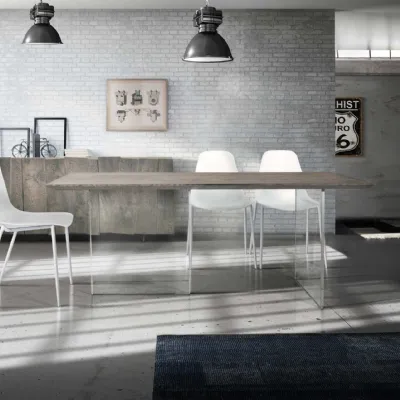 Tavolo rettangolare in legno Favolo in legno finitura beton gambe in vetro  Mottes selection in Offerta Outlet