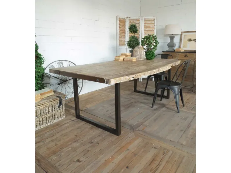Tavolo rettangolare in legno Tavolo fisso industrail brook in ferro e legno    Outlet etnico in Offerta Outlet