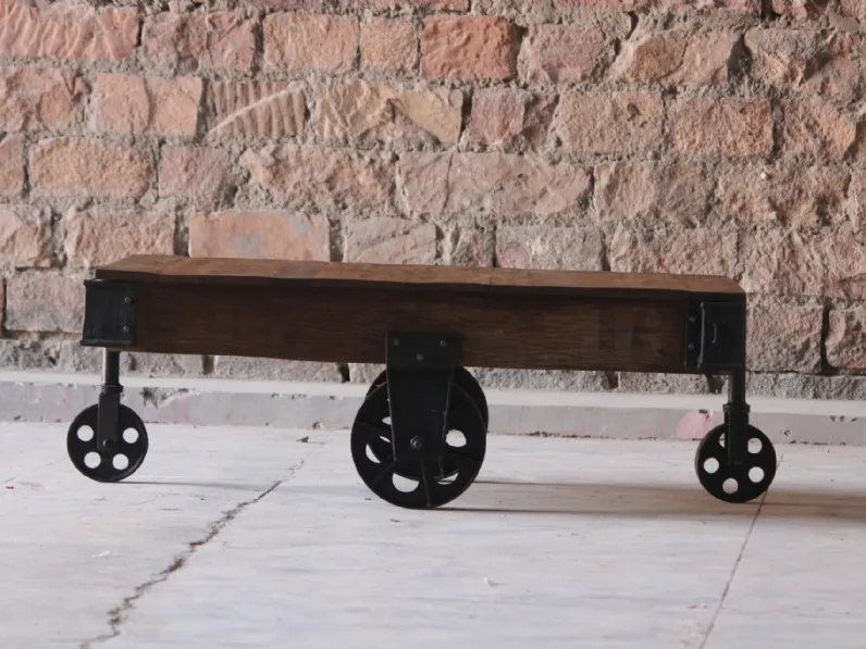 Tavolo rettangolare con basamento centrale Tavolino da salotto industrial con ruote ferro  Outlet etnico scontato