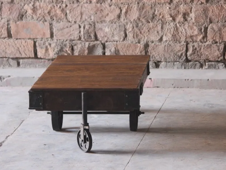 Tavolo rettangolare con basamento centrale Tavolino da salotto industrial con ruote ferro  Outlet etnico scontato