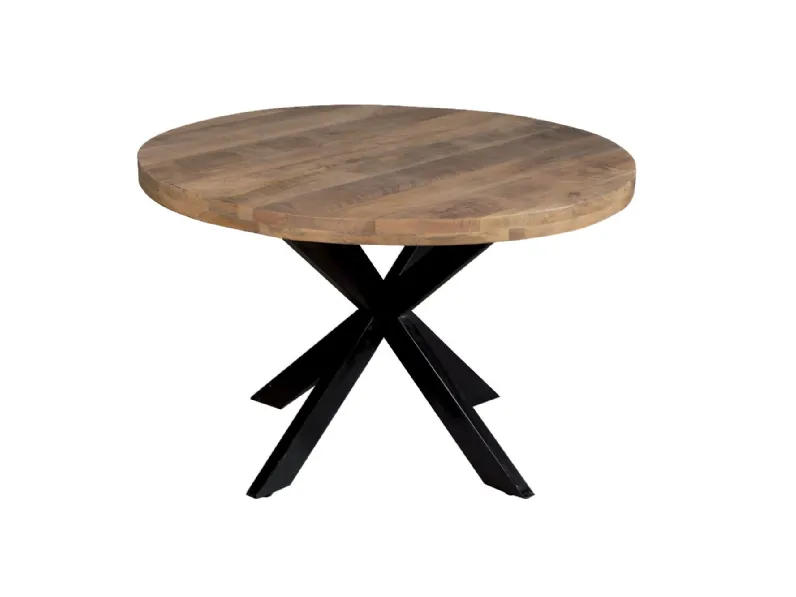 Tavolo in legno rotondo Tavolo industrial tondo ferro e legno Outlet etnico a prezzo scontato