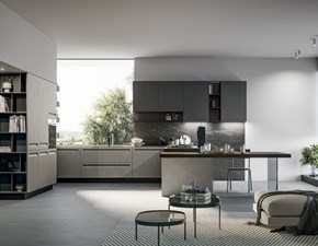 Cucina grigio design con penisola Polimerico Arredo3 in Offerta Outlet