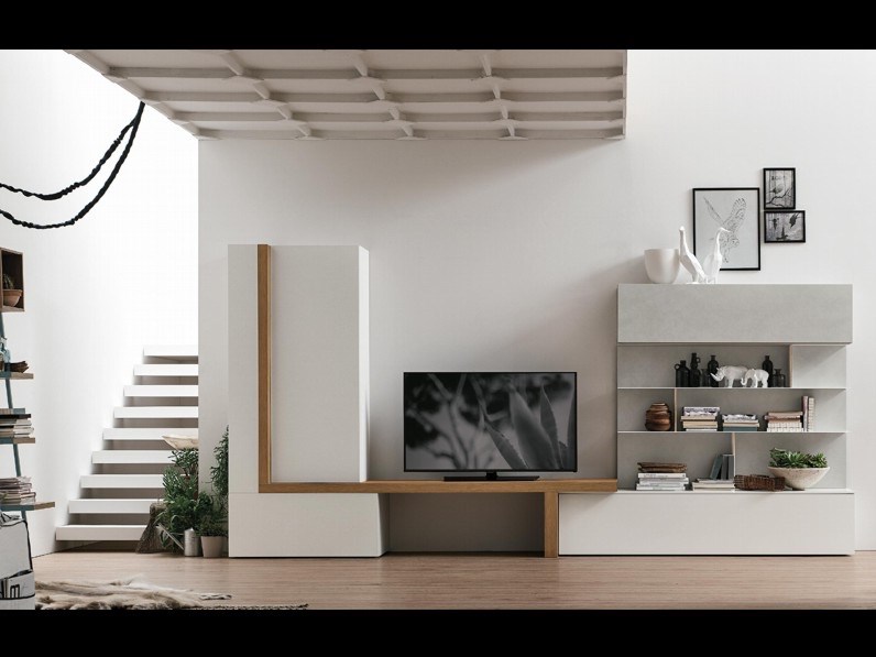 Moderna Parete Attrezzata In Laminato Materico Stile Design Living