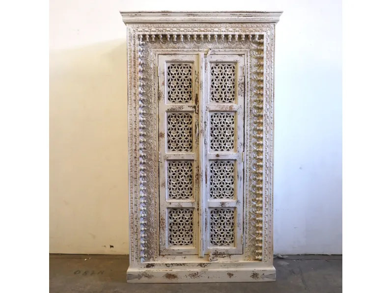 Armadio Armadio indiano intersiato a mano fino 800 Outlet etnico con ante battenti SCONTATO a PREZZI OUTLET