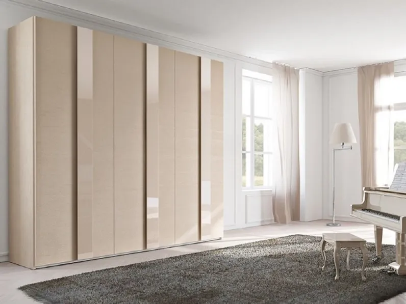 Armadio moderno Armadio mod.aster&class in tamburato versione frassinato tortora con maniglie in vetro laccato scontato del 40% Dal cin PREZZI OUTLET