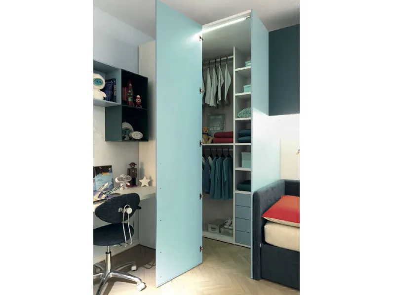 Armadio Cabina armadio per camerette in finitura betulla e cielo laccato Collezione esclusiva a due ante a prezzo Outlet