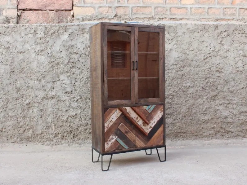 Armadio moderno Aramdio ante legno e  vetro  rennes vintage multicolor   Outlet etnicocon uno sconto imperdibile