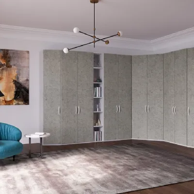 Giessegi armadio cabina-ang. finitura cemento scontato 30%. Ante battenti laminato materico.