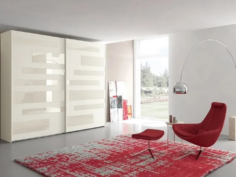 Armadio ante scorrevoli in laminato materico Armadio mod.aster&class a 2 ante scorrevoli-maxi di dalcin con inserti in vetro laccato bianco lucido scontato del 40% Dal cin scontato
