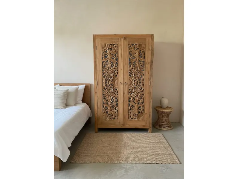 Armadio ante battenti in legno Armadio intagliato teak di Outlet etnico