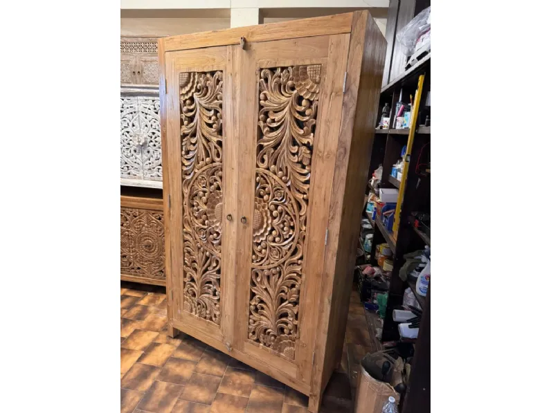 Armadio ante battenti in legno Armadio intagliato teak di Outlet etnico