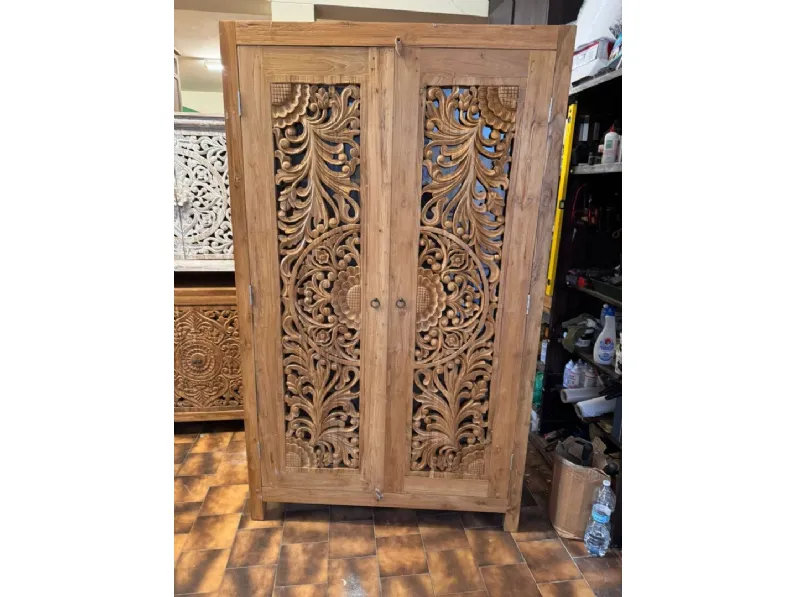 Armadio ante battenti in legno Armadio intagliato teak di Outlet etnico