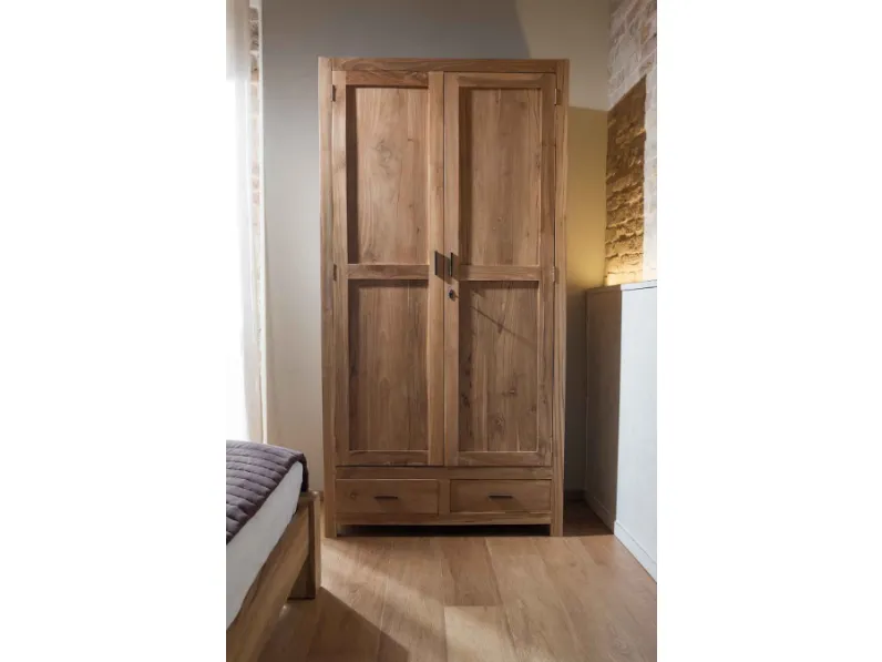 Armadio Linear teak massello Outlet etnico a due ante a prezzo scontato
