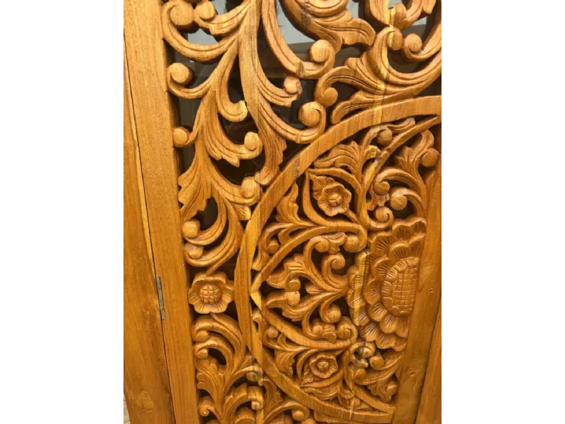 Armadio dispensa intagliato teak 165 Outlet etnico con ante battenti SCONTATO a PREZZI OUTLET