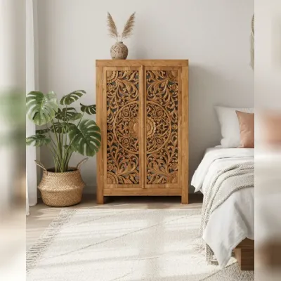 Armadio ante battenti in legno Armadio dispensa intagliato teak 165 di Outlet etnico