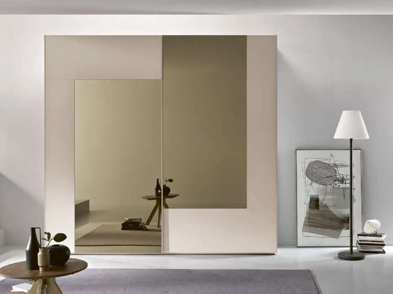 Armadio a 2 ante scorrevoli mod.luxury con specchi fumè in promo-sconto del 50% Gierre mobili a due ante a prezzo scontato