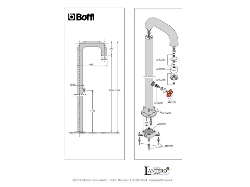 Arredamento bagno: mobile Boffi Boffi ,pipe red, doccia fissa da pavimento, vendita online in Offerta Outlet