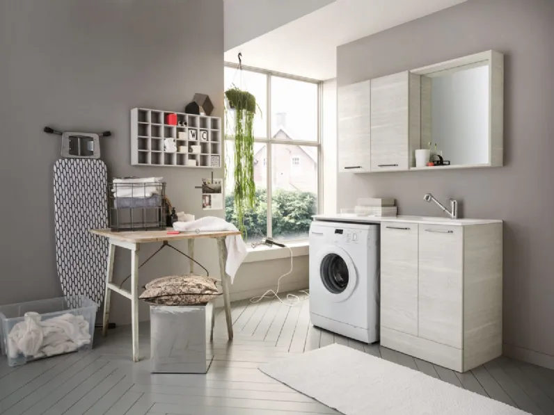 Composizione bagno 3 Arbi linea Ho.Me Laundry. Composizione composta da una specchiera box e una combo in finitura legno Story.
