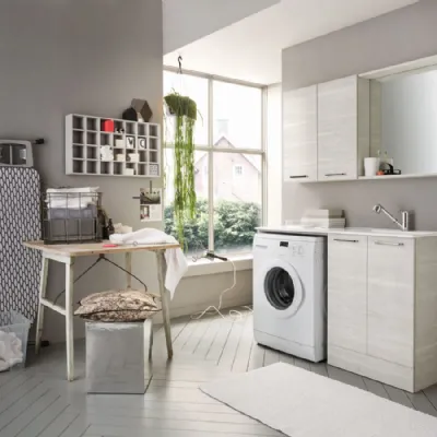 Composizione bagno 3 Arbi linea Ho.Me Laundry. Composizione composta da una specchiera box e una combo in finitura legno Story.