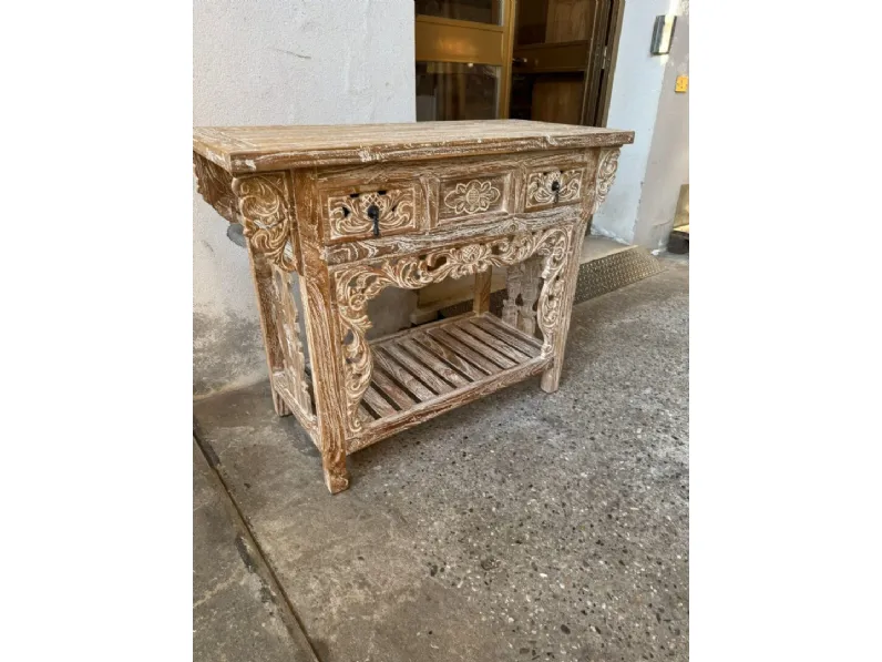 Mobile per la sala da bagno Outlet etnico Consolle bagno teak decapata in Offerta Outlet