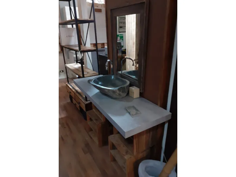 Mobile bagno A terra Mobile bagno design legno  con top grey e lavabo compreso  Outlet etnico a prezzo ribassato