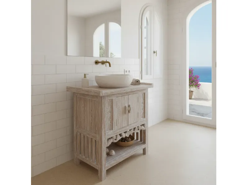Mobile per la sala da bagno Outlet etnico Mobile consolle bagno teak decapato a prezzo Outlet