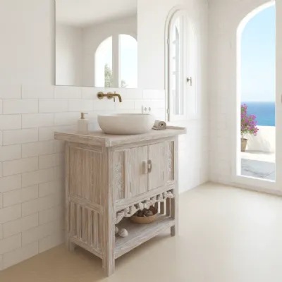 Mobile per la sala da bagno Outlet etnico Mobile consolle bagno teak decapato a prezzo Outlet