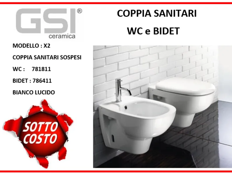 Mobile bagno Artigianale Gsi coppia sanitari wc + bidet sospesi - serie x2 - 781811 e 786411 con un ribasso imperdibile