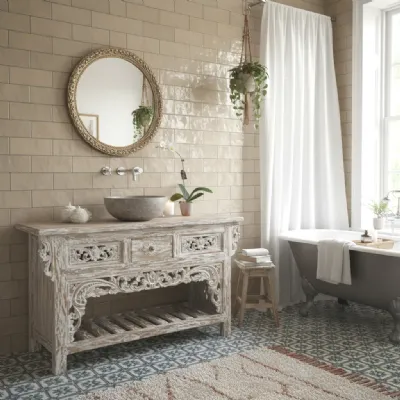 Mobile per la sala da bagno Outlet etnico Consolle bagno teak decapata 120 in Offerta Outlet