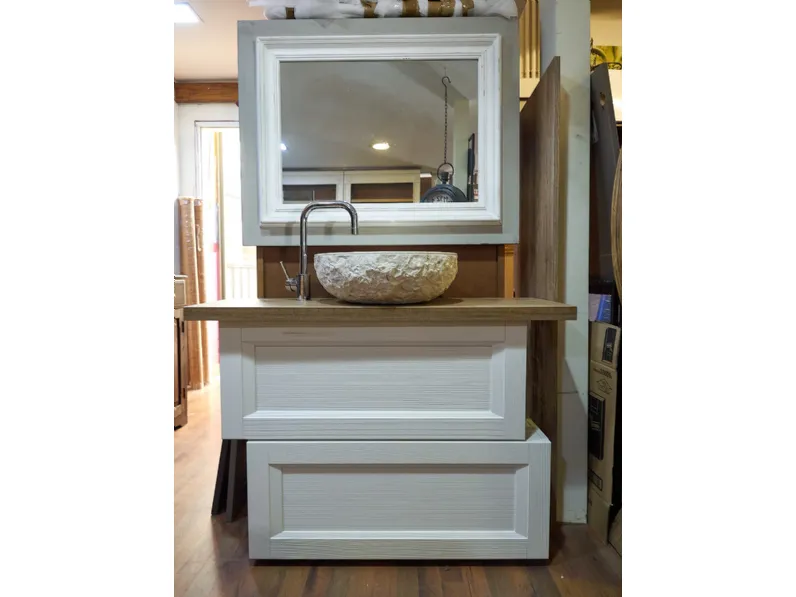 mobile bagno vintage chic doppio modulo white e piano rovere corda in offerta outlet 