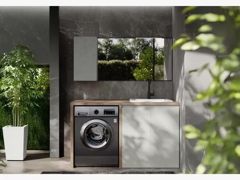 Mobile bagno in laminato modello Mobile lavanderia con lavatoio specchio di Artigianale a prezzo scontato