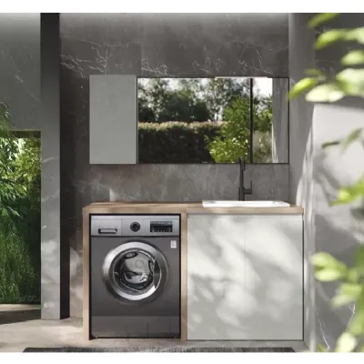 Mobile bagno in laminato modello Mobile lavanderia con lavatoio specchio di Artigianale a prezzo scontato